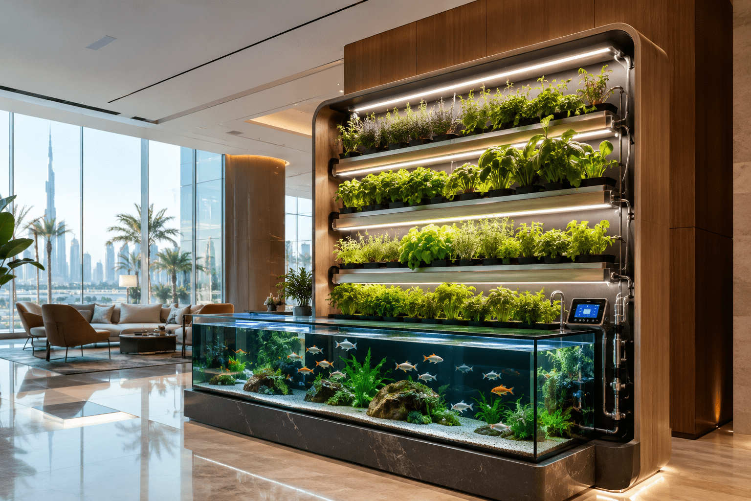 Aquaponics & Hydroponics Systems in the UAE 1 Aquaponics and hydroponics indoor farming system setup