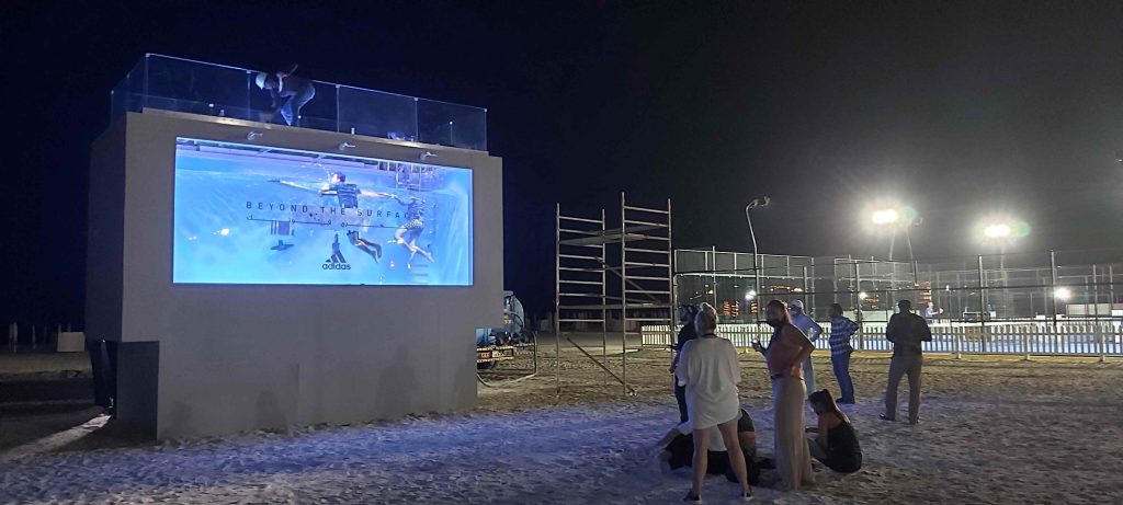 Adidas liquid billboard swimmable pool in Dubai - construction and installation photo 5