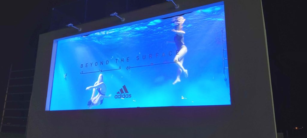 Adidas liquid billboard swimmable pool in Dubai - construction and installation photo 3