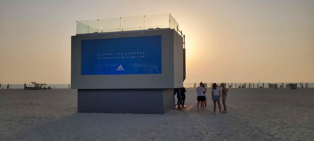 Adidas liquid billboard swimmable pool in Dubai - construction and installation photo 2