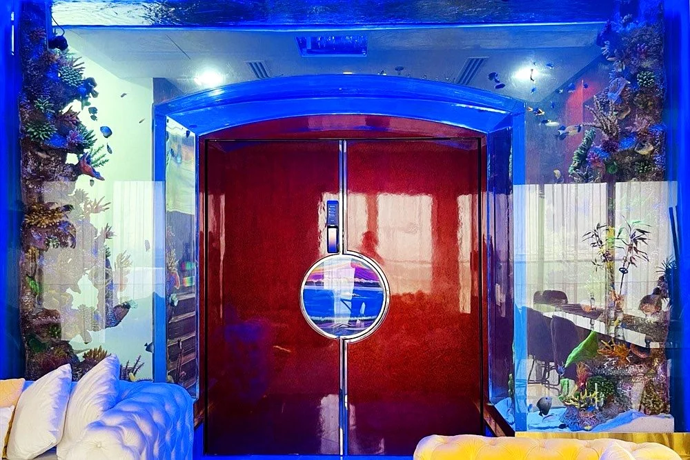Acrylic vs Glass Aquarium: Which Is Better for a Large Custom Tank? 1 Acrylic tank enclosing a doorway with coral decor