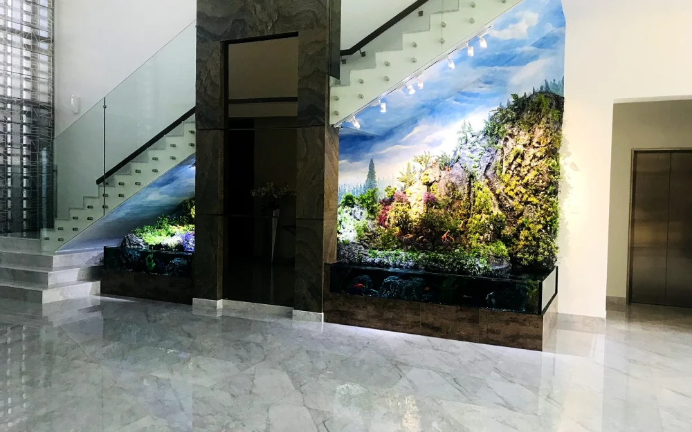 Terrarium & Paludarium Ideas for Homes, Offices, Hotels 1 Terrarium diorama beside a villa staircase in Dubai